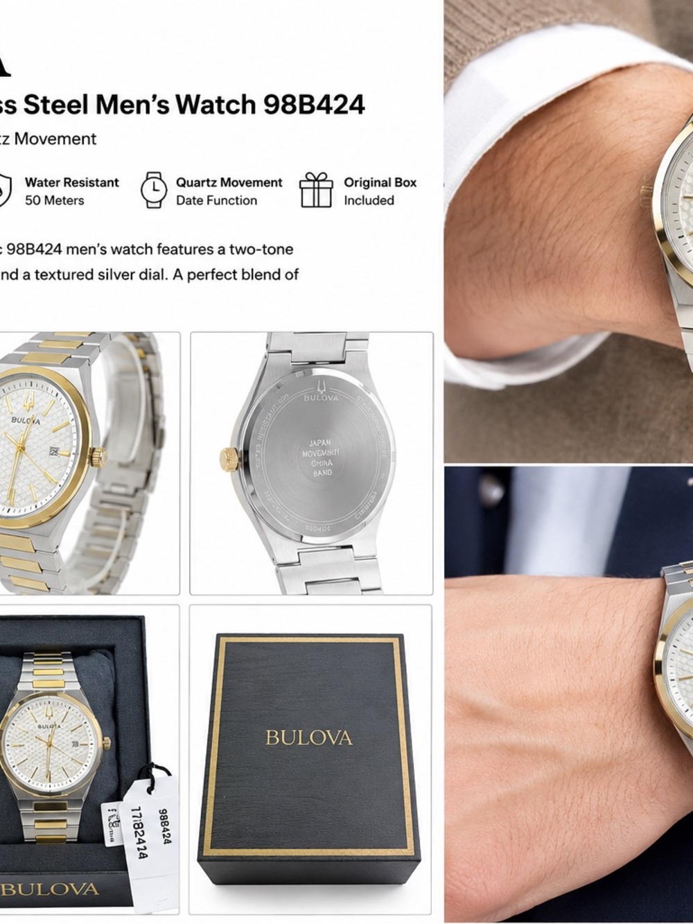 Bulova Two-Tone Silver and Gold Men’s Stainless Steel Watch